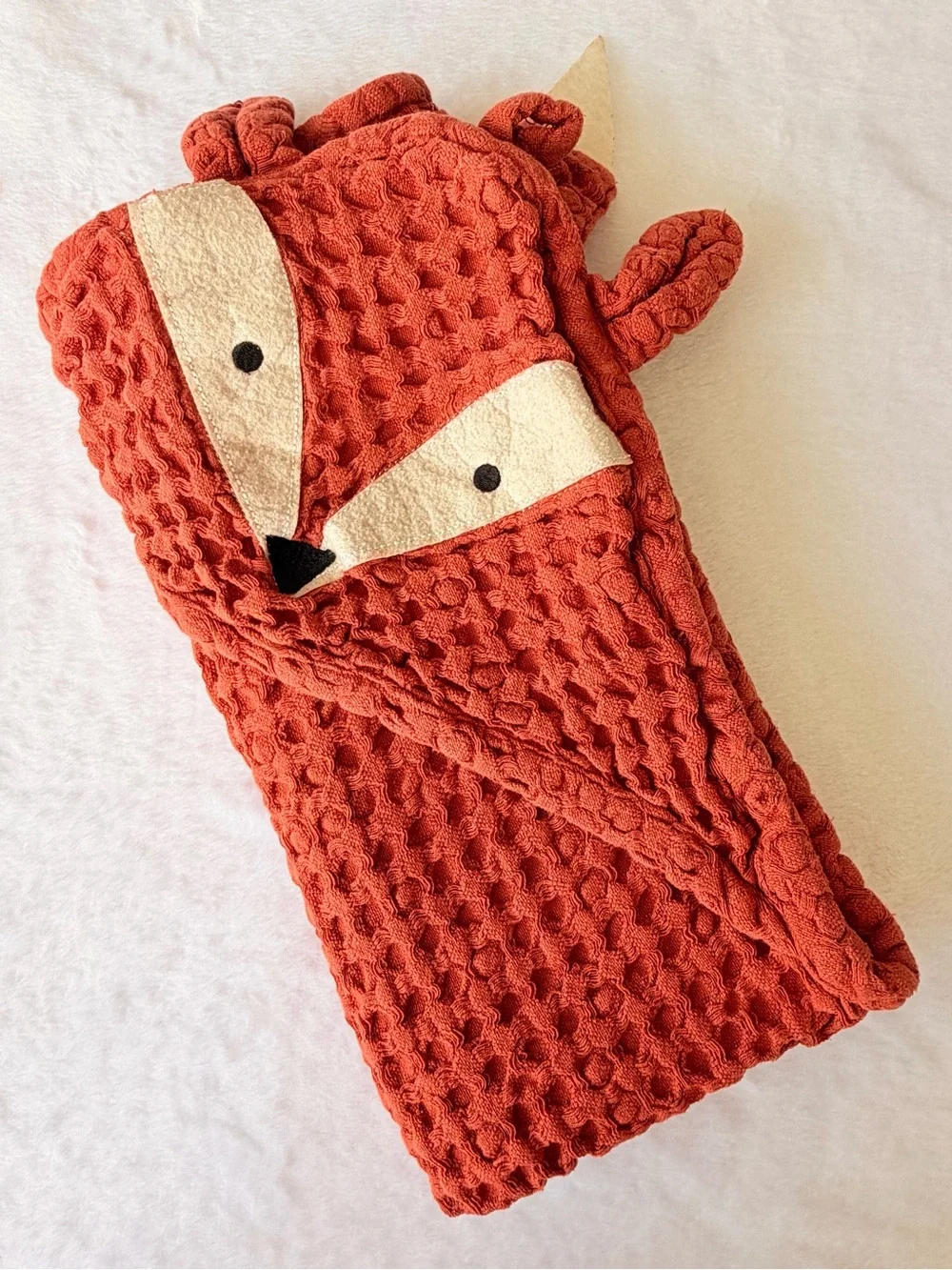 Tag Kids Fox Hooded Towel - Rust Orange & Cream